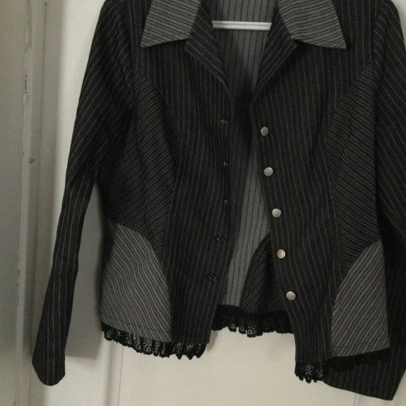 Cloarice Paris 2 pcs jacket and skirt suit 2P made in France black white strips - Picture 2 of 13